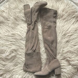 Via Roma 15 Gray Suede Leather Over The Knee Thigh High Heel Boots NWT Size 36.5